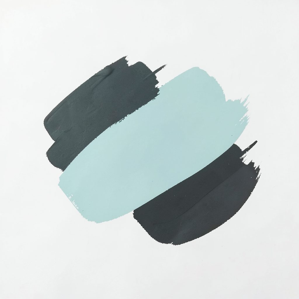 Soft teal and charcoal abstract mark suggesting a calm, supportive conversation