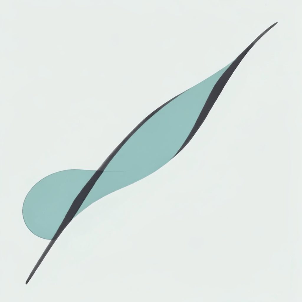 Soft teal and charcoal abstract mark suggesting a gentle upward curve, conveying growth and calm