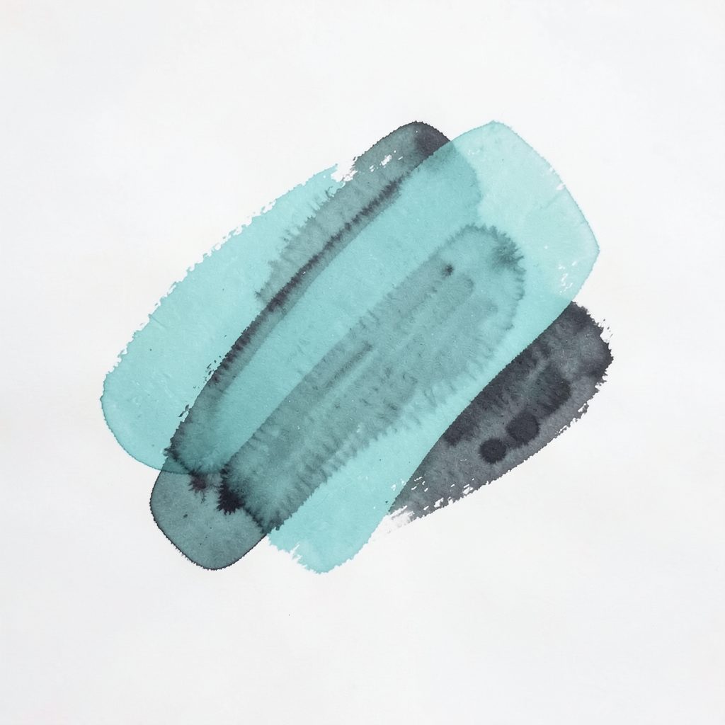 Soft teal and charcoal abstract mark suggesting a calm, supportive presence