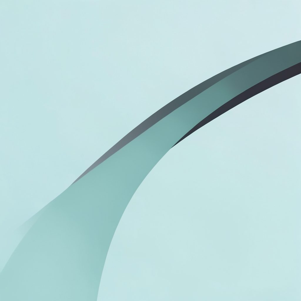 Soft teal and charcoal abstract mark suggesting a gentle upward curve, calm and supportive